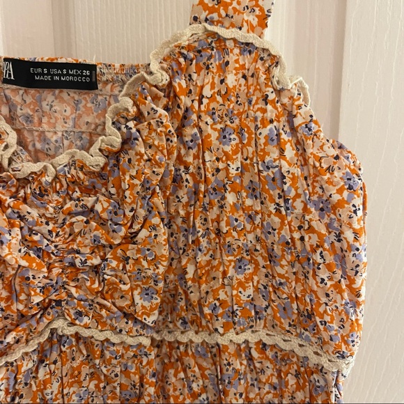 SIZE S | Zara Orange Printed Ruched Dress - Picture 4 of 5